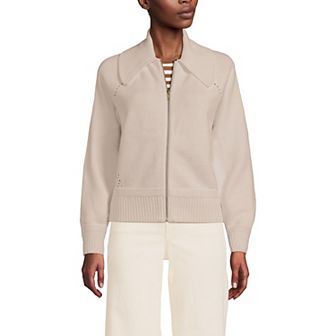Women's Lands' End Drifter Large Collar Zip Front Cardigan Sweater
