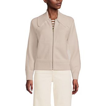 Women's Lands' End Drifter Large Collar Zip Front Cardigan Sweater