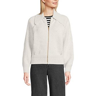 Women's Lands' End Drifter Large Collar Zip Front Cardigan Sweater