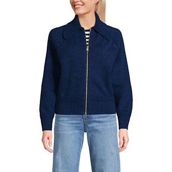 Women's Lands' End Drifter Large Collar Zip Front Cardigan Sweater