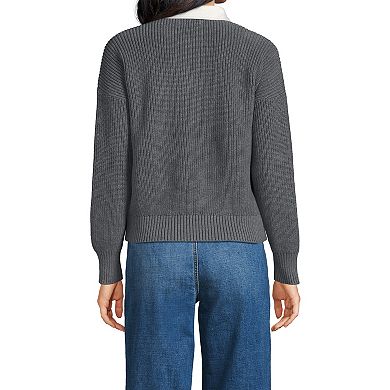 Women's Lands' End Drifter Woven Collar Rugby Sweater