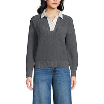 Women's Lands' End Drifter Woven Collar Rugby Sweater