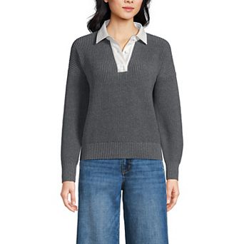 Women's Lands' End Drifter Woven Collar Rugby Sweater