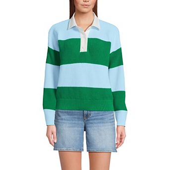 Women's Lands' End Drifter Woven Collar Rugby Sweater