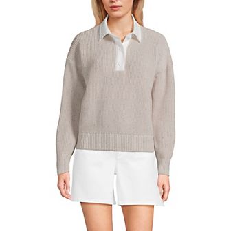 Women's Lands' End Drifter Woven Collar Rugby Sweater