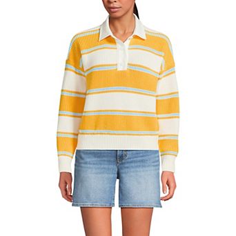 Women's Lands' End Drifter Woven Collar Rugby Sweater