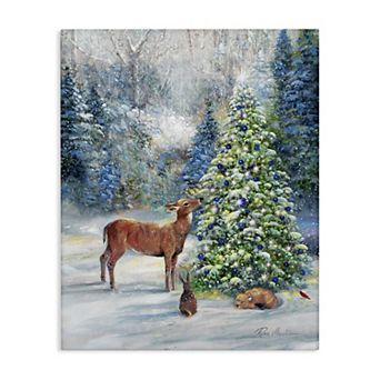 Stupell Home Decor Winter Woodland Animals Tree Canvas Wall Art