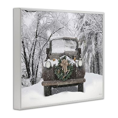 Stupell Home Decor Wreathed Truck in Snow Framed Giclee Wall Art