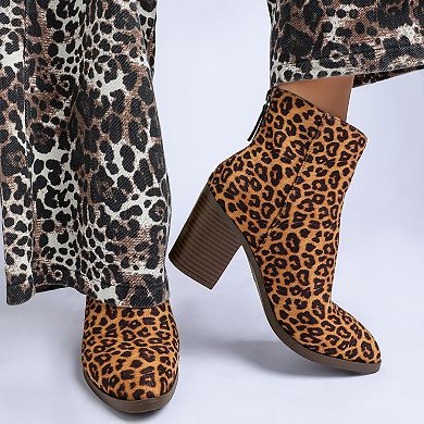 London Rag Veyara Women's Block Heel Leopard Print Boots