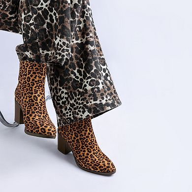 London Rag Veyara Women's Block Heel Leopard Print Boots