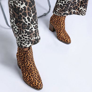 London Rag Veyara Women's Block Heel Leopard Print Boots