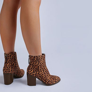 London Rag Veyara Women's Block Heel Leopard Print Boots