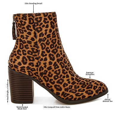 London Rag Veyara Women's Block Heel Leopard Print Boots
