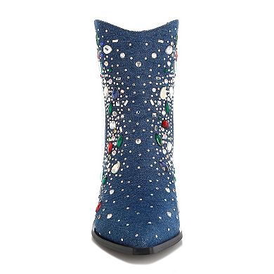 London Rag Starlit Women's Multi Stone Embellished Boots