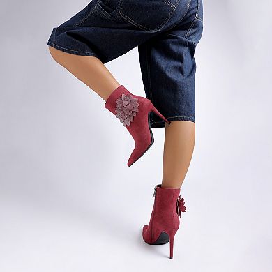 London Rag Yarrow Women's Rhinestone Petal Detail Boots