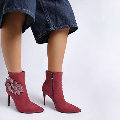 London Rag Yarrow Women's Rhinestone Petal Detail Boots