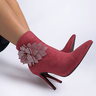 London Rag Yarrow Women's Rhinestone Petal Detail Boots