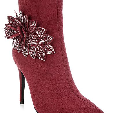 London Rag Yarrow Women's Rhinestone Petal Detail Boots