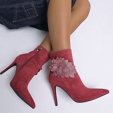 London Rag Yarrow Women's Rhinestone Petal Detail Boots