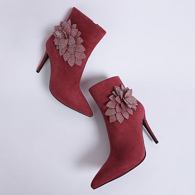 London Rag Yarrow Women's Rhinestone Petal Detail Boots