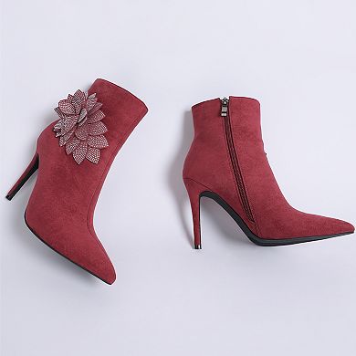 London Rag Yarrow Women's Rhinestone Petal Detail Boots