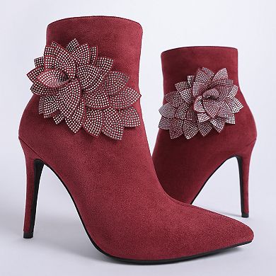 London Rag Yarrow Women's Rhinestone Petal Detail Boots