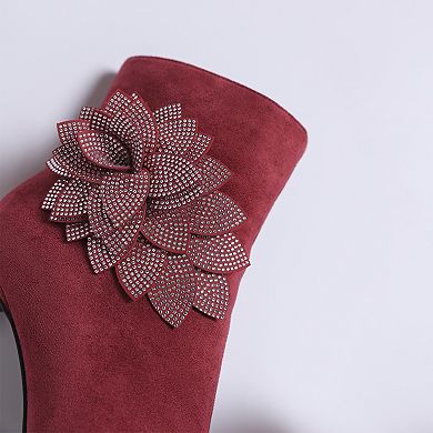 London Rag Yarrow Women's Rhinestone Petal Detail Boots
