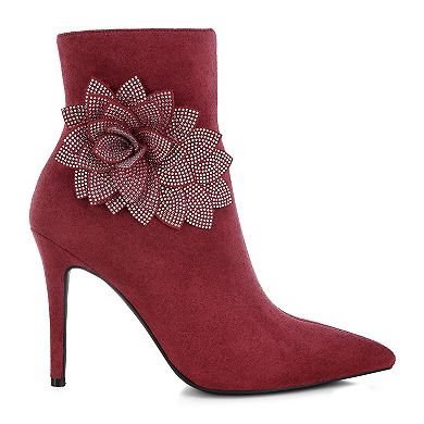 London Rag Yarrow Women's Rhinestone Petal Detail Boots