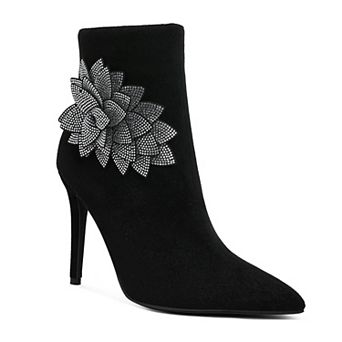 London Rag Yarrow Women's Rhinestone Petal Detail Boots
