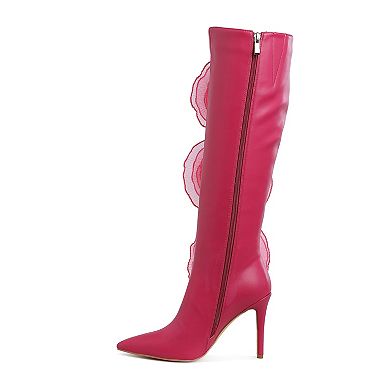 London Rag Chinkara Women's Sheer Big Rose Detail Long Boots