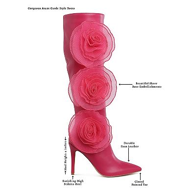 London Rag Chinkara Women's Sheer Big Rose Detail Long Boots