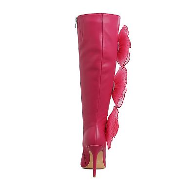 London Rag Chinkara Women's Sheer Big Rose Detail Long Boots