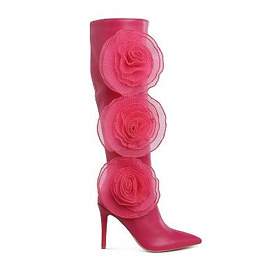 London Rag Chinkara Women's Sheer Big Rose Detail Long Boots