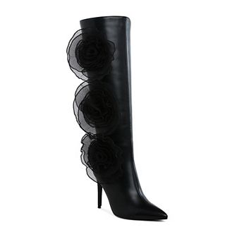London Rag Chinkara Women's Sheer Big Rose Detail Long Boots