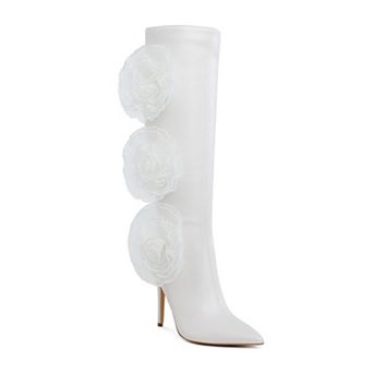London Rag Chinkara Women's Sheer Big Rose Detail Long Boots