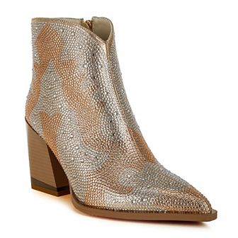 London Rag Rhinestone Embellished Women's Pointed Toe Ankle Boots