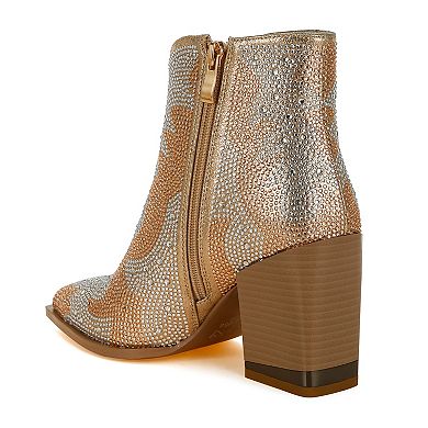 London Rag Rhinestone Embellished Women's Pointed Toe Ankle Boots