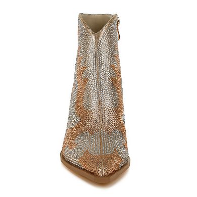 London Rag Rhinestone Embellished Women's Pointed Toe Ankle Boots
