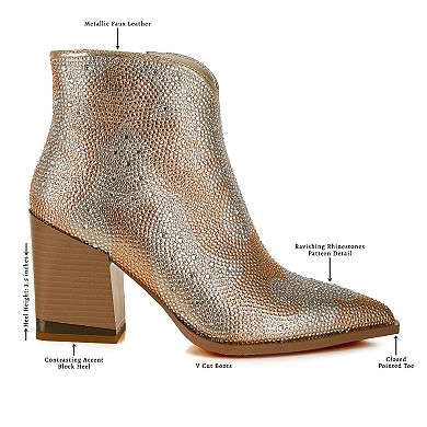 London Rag Rhinestone Embellished Women's Pointed Toe Ankle Boots