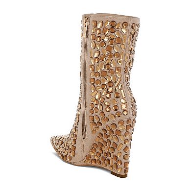 London Rag Trend Titan Women's Diamante Wedge Heel Boots