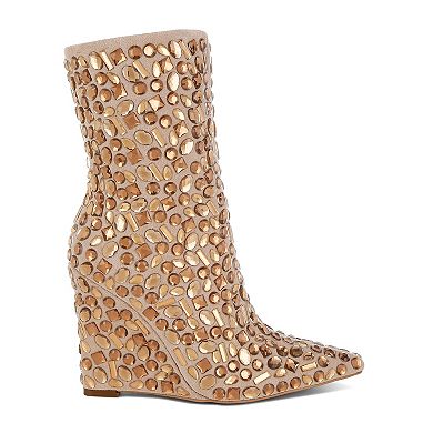 London Rag Trend Titan Women's Diamante Wedge Heel Boots