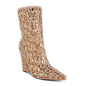 London Rag Trend Titan Women's Diamante Wedge Heel Boots