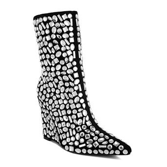 London Rag Trend Titan Women's Diamante Wedge Heel Boots