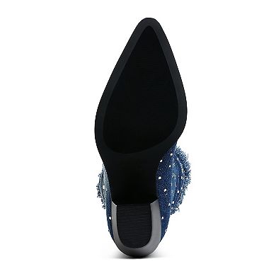 London Rag Savant Women's Diamante Rhinestone Denim Boots