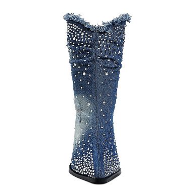 London Rag Savant Women's Diamante Rhinestone Denim Boots