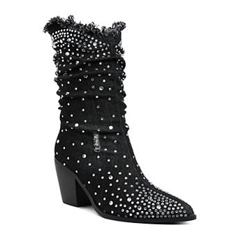 London Rag Savant Women's Diamante Rhinestone Denim Boots