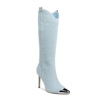 London Rag Ridda Women's Denim Metallic Cap Toe Boots