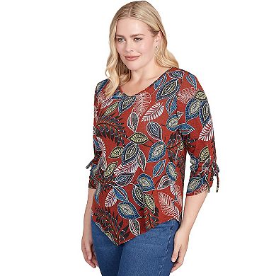 Women's Alfred Dunner Asymmetrical Top with Batik Leaves Design