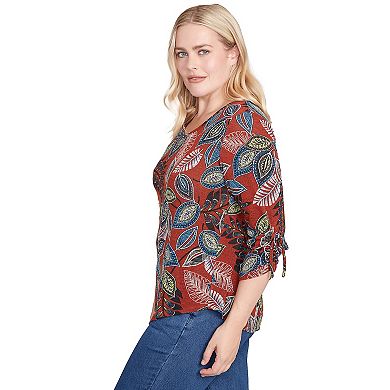 Women's Alfred Dunner Asymmetrical Top with Batik Leaves Design