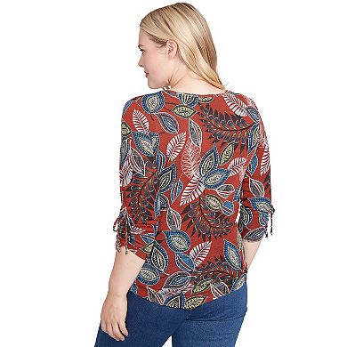 Women's Alfred Dunner Asymmetrical Top with Batik Leaves Design